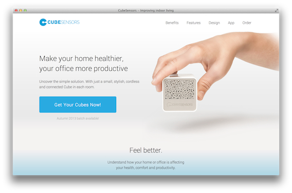 CubeSensors new website, September 2013